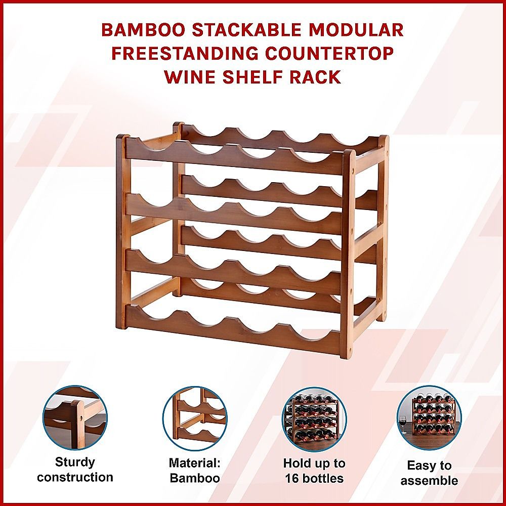 Bamboo Stackable Modular Freestanding Countertop Wine Shelf Rack — image 3