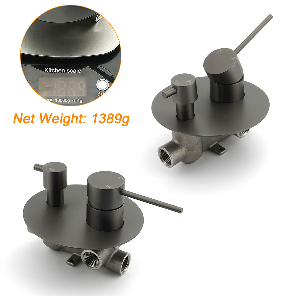 Gun Metal Gray Round Shower Mixer 2 Way Diverter For Bath Twin Shower Watermark — image 3