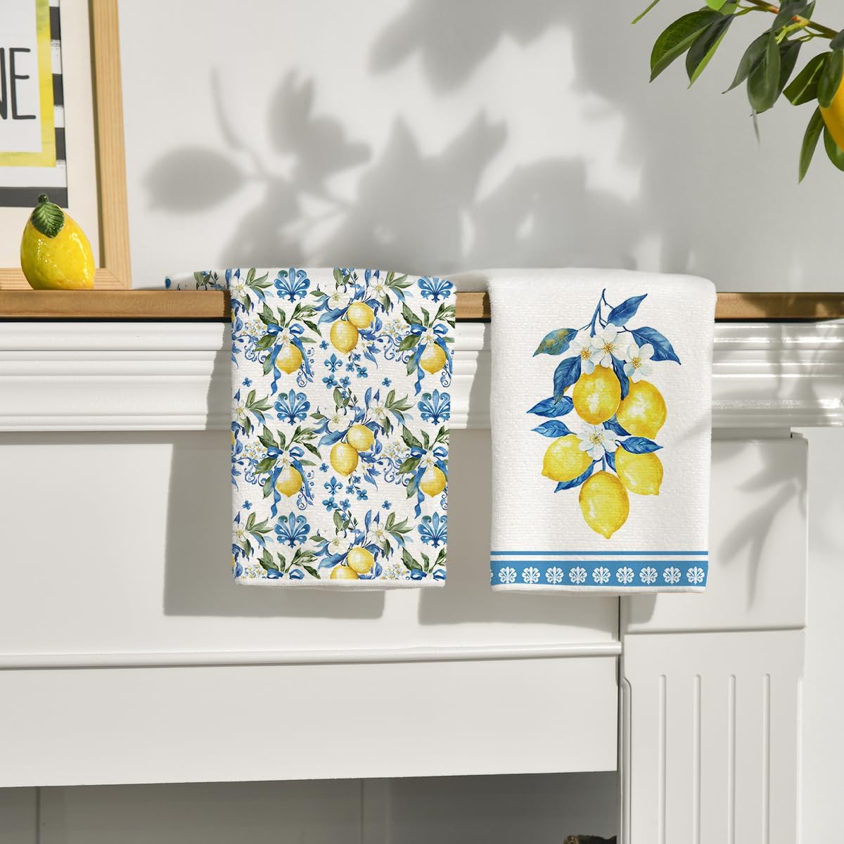 Lemon Flowers Floral Summer Kitchen Towels Dish Towels, 18 × 26 Inch Seasonal Decoration Hand Towels Set of 2 — image 3