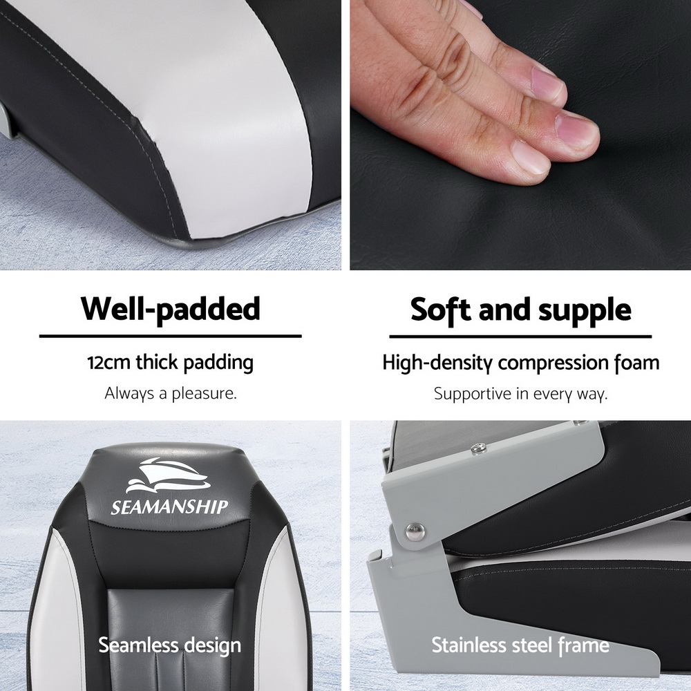 Seamanship 2X Folding Boat Seats Marine Seat Swivel High Back 12cm Padding Black — image 5