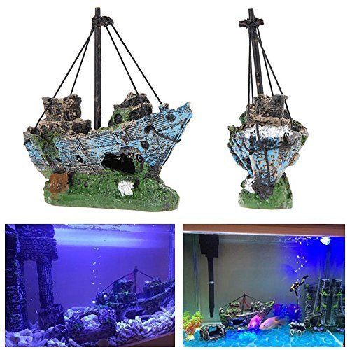 Resin Fishing Boat Aquarium Ornament Plastic Decoration Sunken Pirate Ship Theme Old Pirate Ship Sunken Treasure Boat Aquarium โ image 5