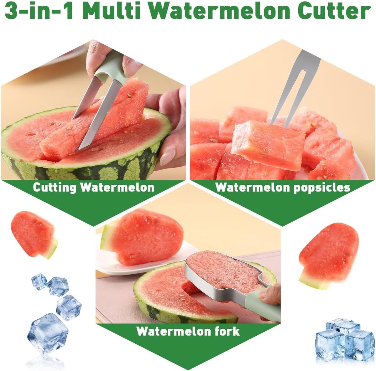 3 In 1 Melon Slicer - Fruit - Cutting - Stainless Steel - Durable - Knife - Fruit Slicer - Fruit Decoration - Small Knife - Toolsformen — image 3