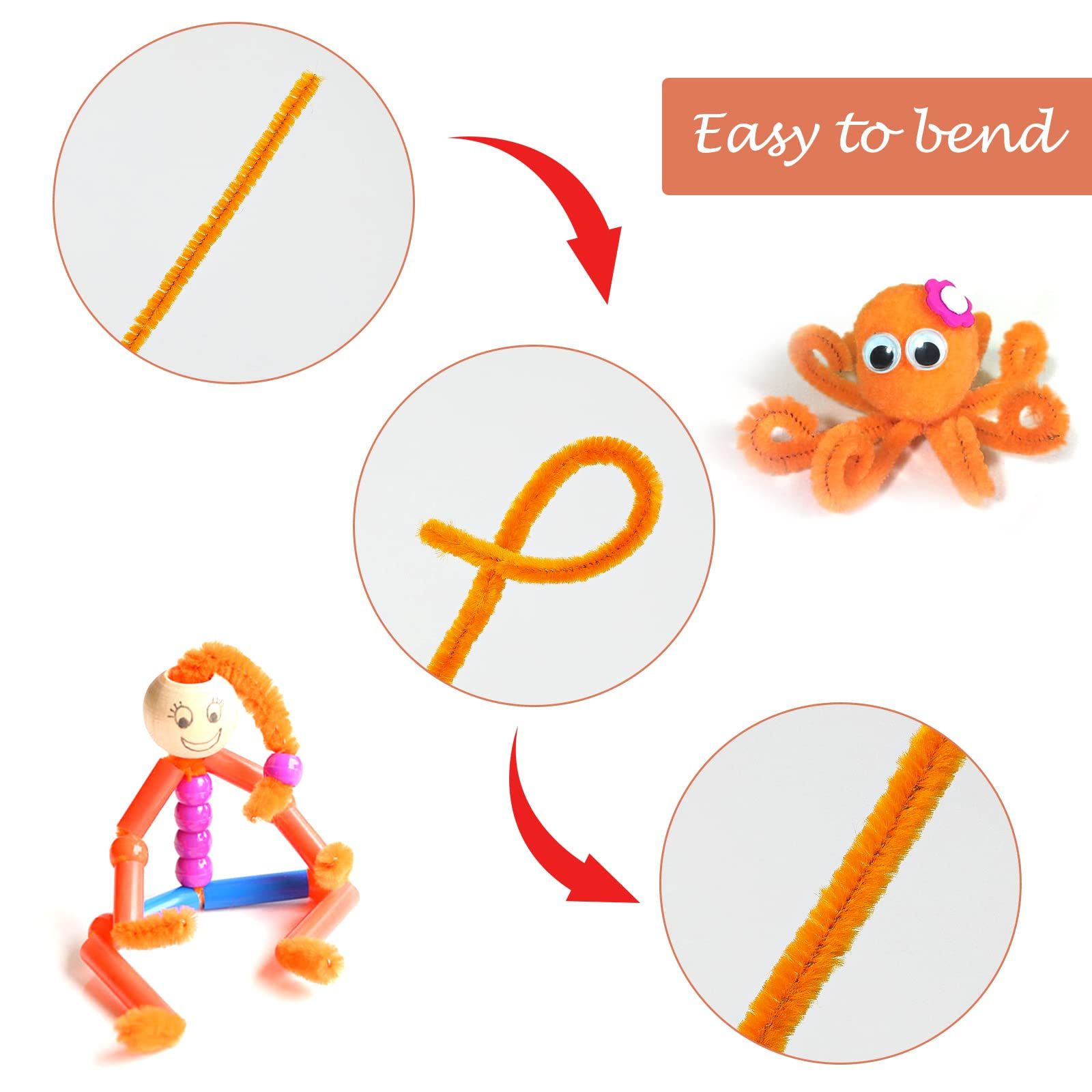Pipe Cleaners Craft, 100pcs Orange Pipe Cleaner for Making Carrot, 6mm X 12" Orange Stems Pipe Cleaner — image 4