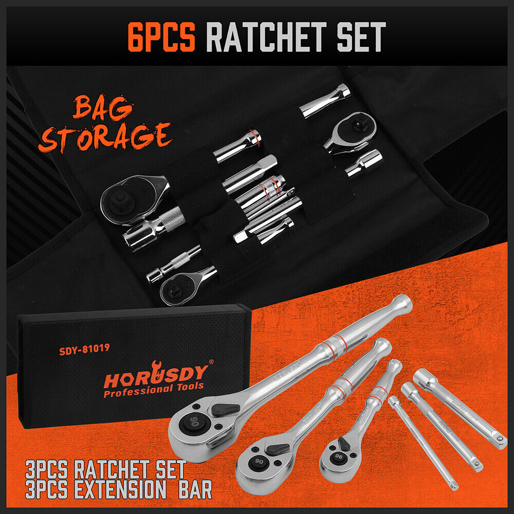 Mini Ratchet Spanner 1/2 3/8 1/4 Drive 90 Tooth Extension Bar Workshop With Bag โ image 3