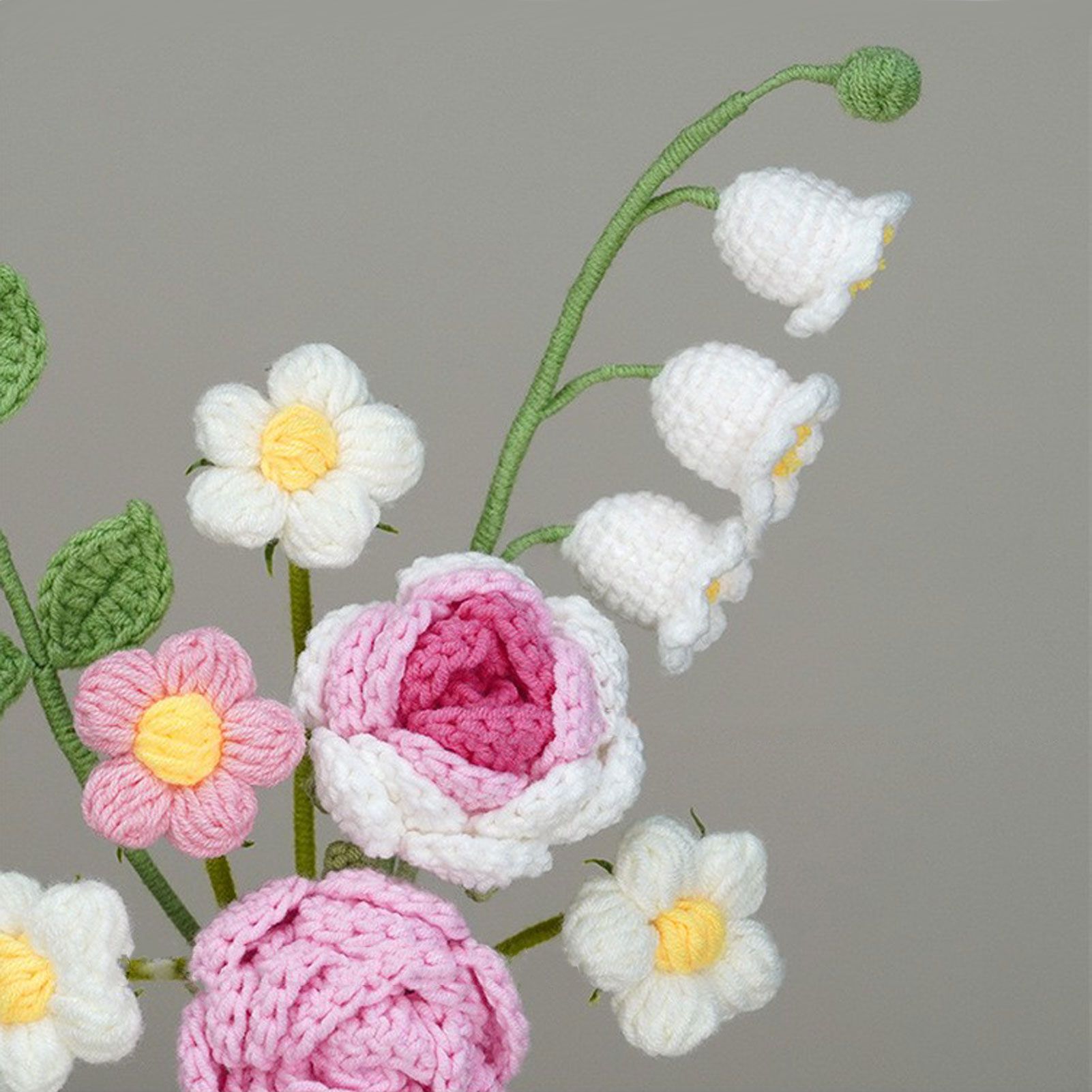 Simulation Woolen Flower Handmade Knitting Artificial Flower Crochet Knitted Flower with Ceramic Vase Table Flower Gift — image 2