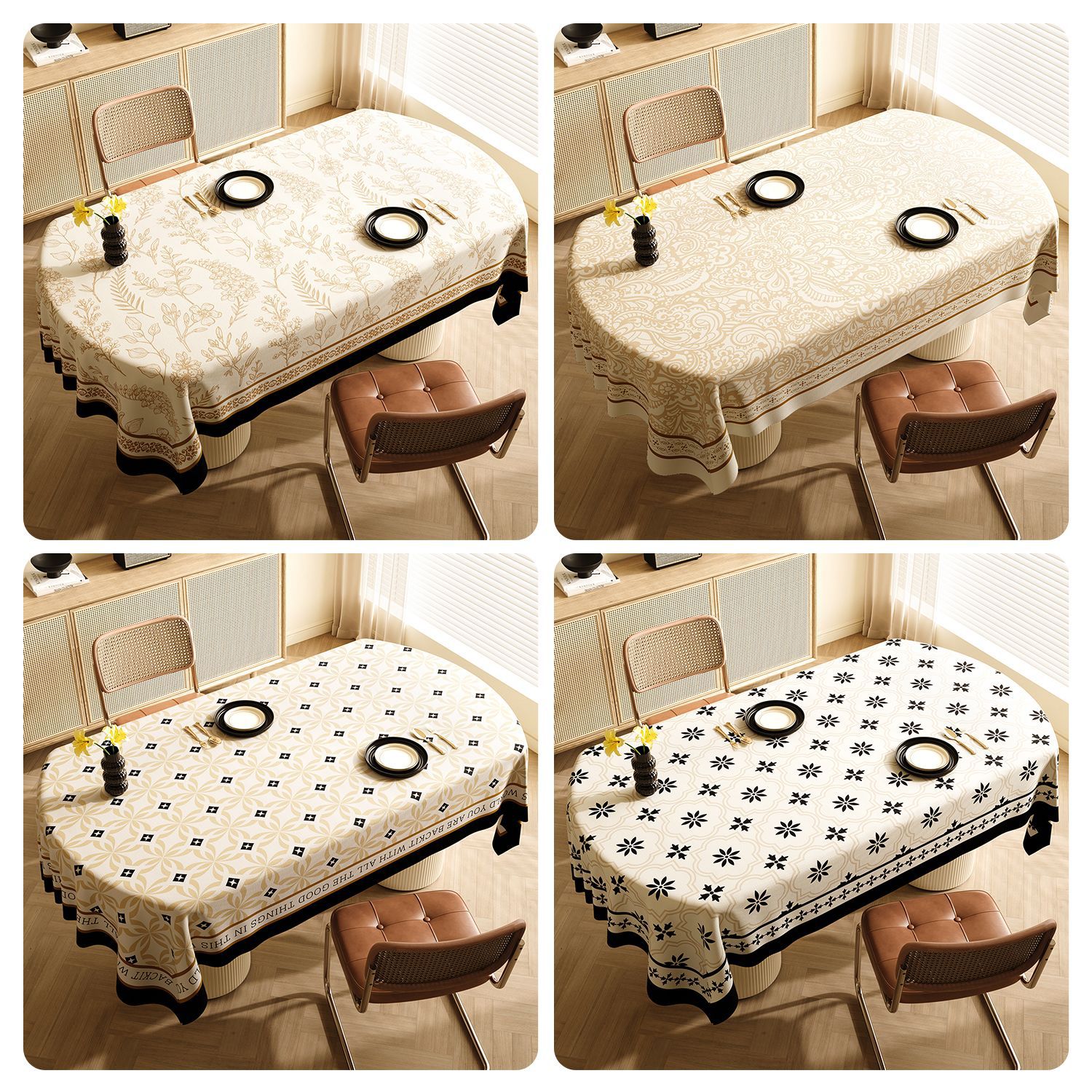 Style F Black And Beige Premium PVC Tablecloth - Oil & Water Resistant Table Cover for Dining Tables (120 x 180 cm) — image 2