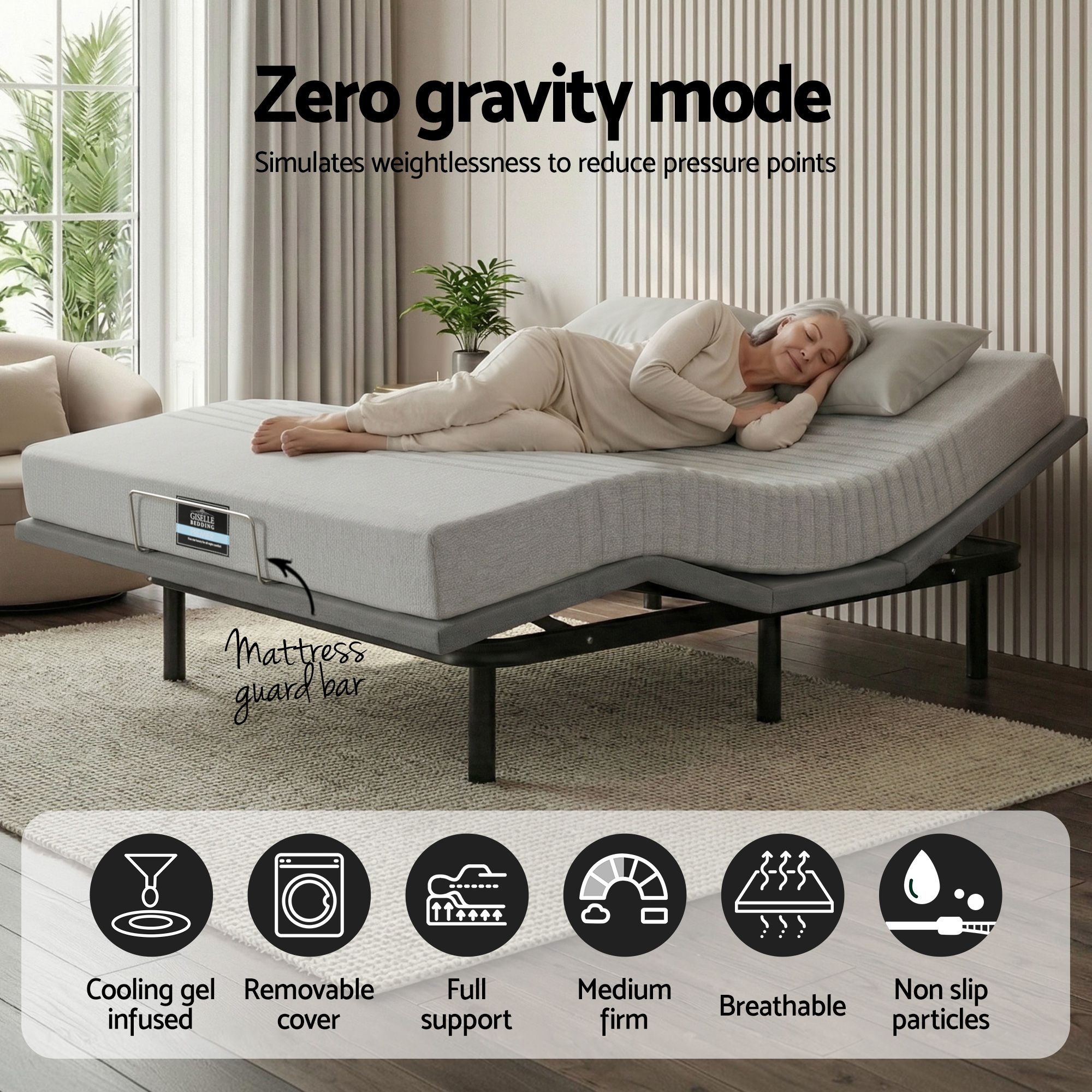 Artiss King Bed Frame and Giselle Bedding King Memory Foam Mattress Set, Electric Bed Base with Zero Gravity & 7 Zone Cooling Comfort for Back Pain Relief โ image 6