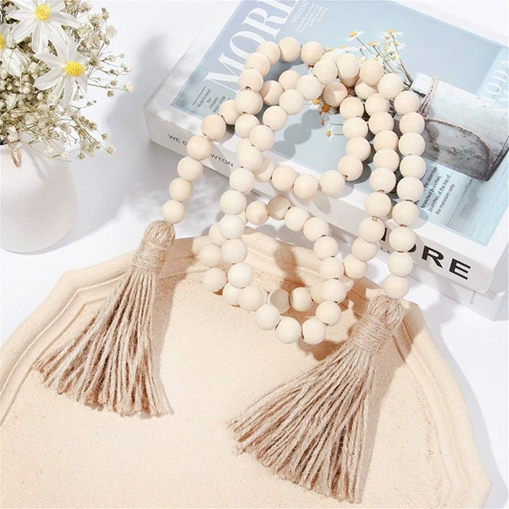 2 pack 58in Wood Bead Garland with Tassels, Farmhouse Rustic Country Decor Prayer Boho Wall Hanging Decoration (Nature) — image 4