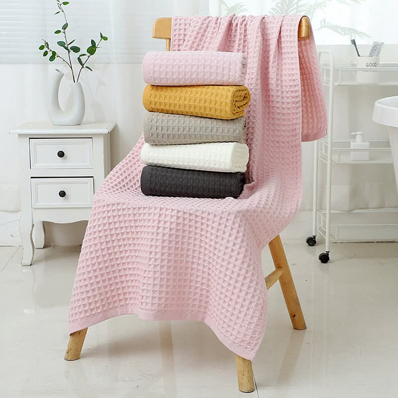 Black Luxury Cotton Waffle Bath Towel, Soft, Quick-Drying, Water Absorbent, Unisex โ image 2