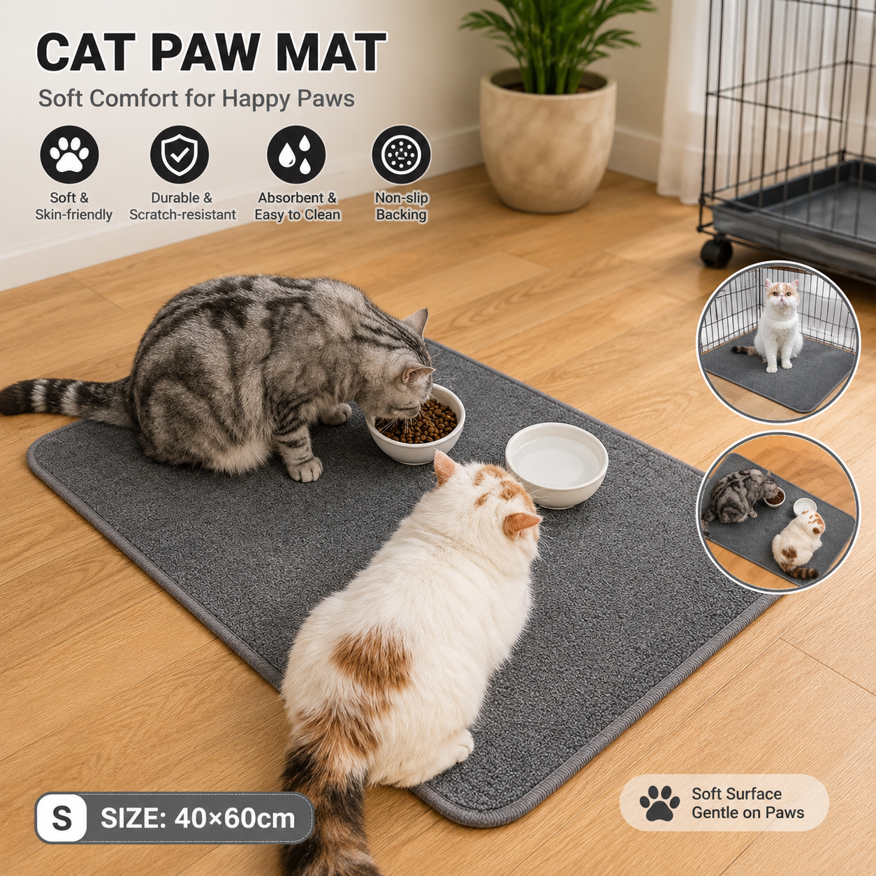 Grey S size 40*60cm Soft Cat Scratching Mat & Lounge Bed โ Durable Furniture Protector Rug, Washable Scratch Pad for Cats and Small Pets