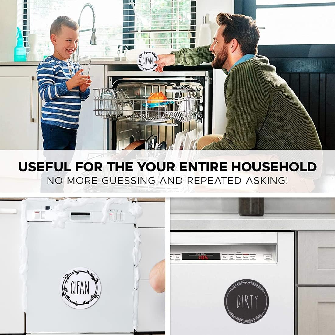 Dishwasher Magnet Clean Dirty Sign Farmhouse Dirty Clean Dish Washer Magnet Double Sided Universal Indicator with Magnetic for Kitchen Refrigerator — image 4