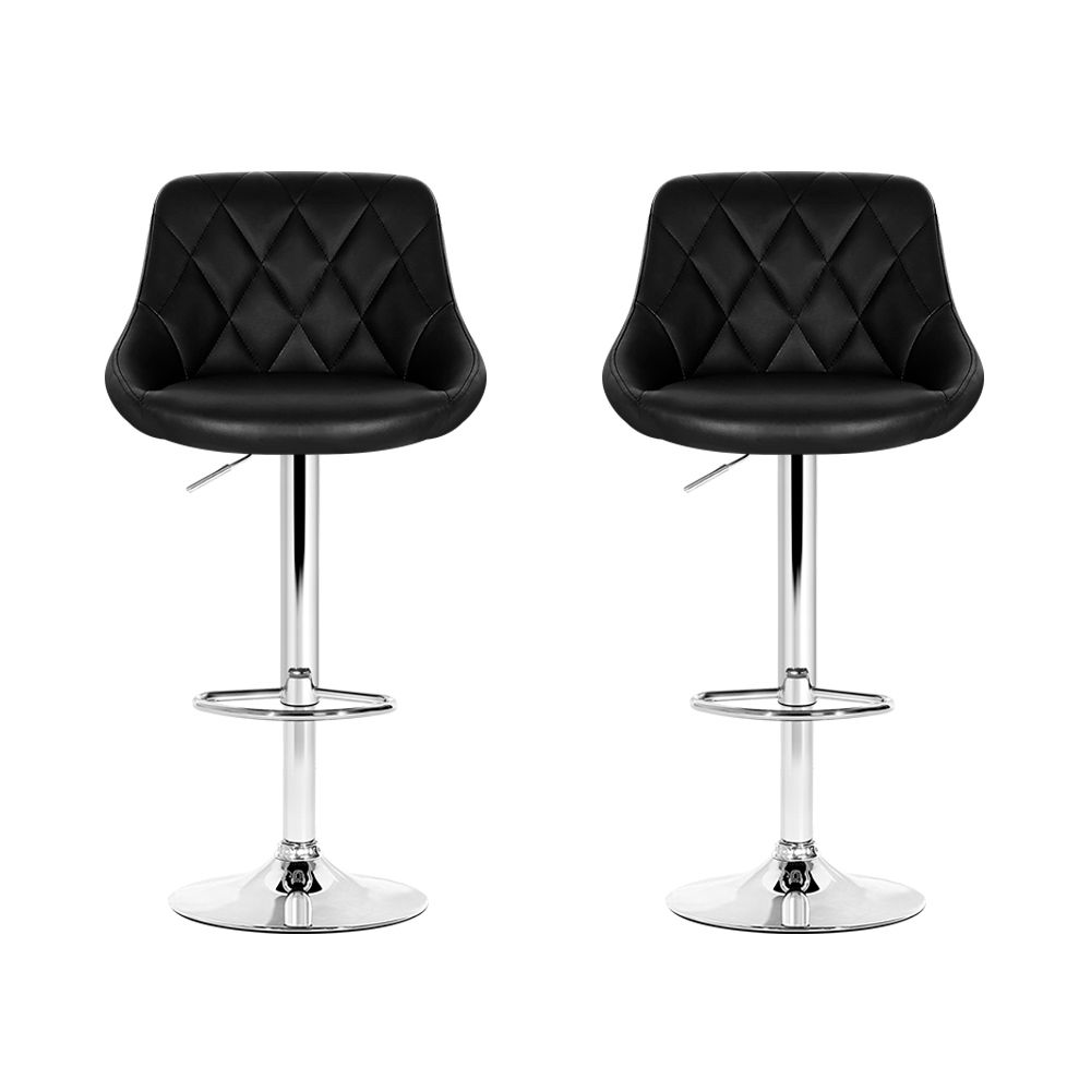 Artiss 2x Bar Stools Leather Padded Gas Lift Stool Black — image 3