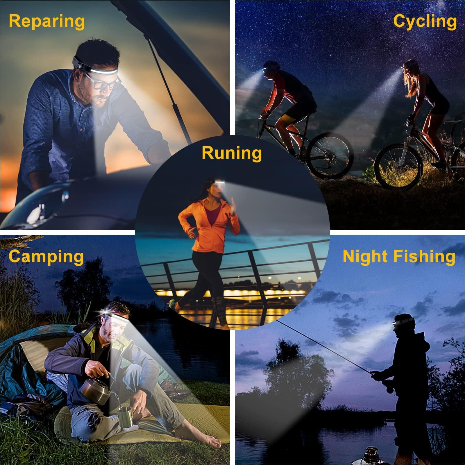 LED Headlamp Rechargeable Headlamp with Motion Sensor 4 Modes Outdoor Waterproof Flashlight for Camping, Hiking, Fishing — image 5