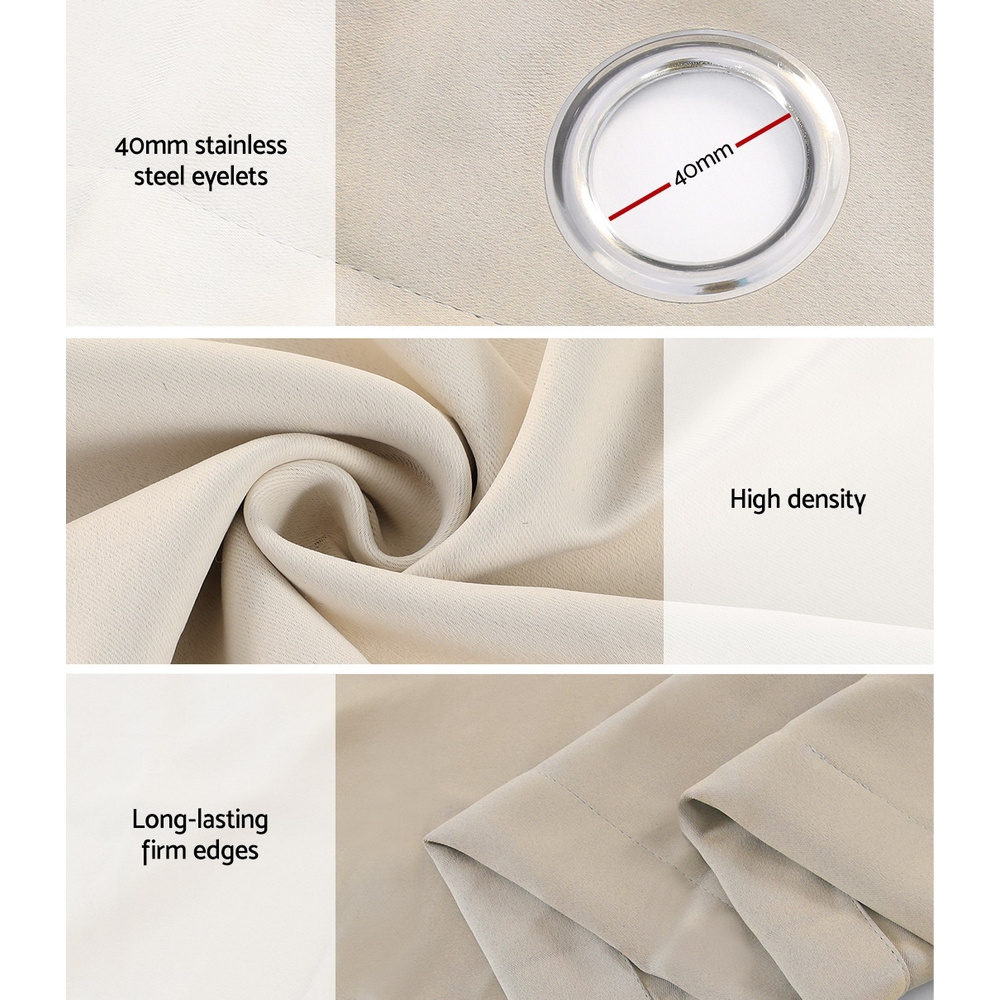 Artiss 2X Blockout Curtains Eyelet 300x230cm Beige — image 6