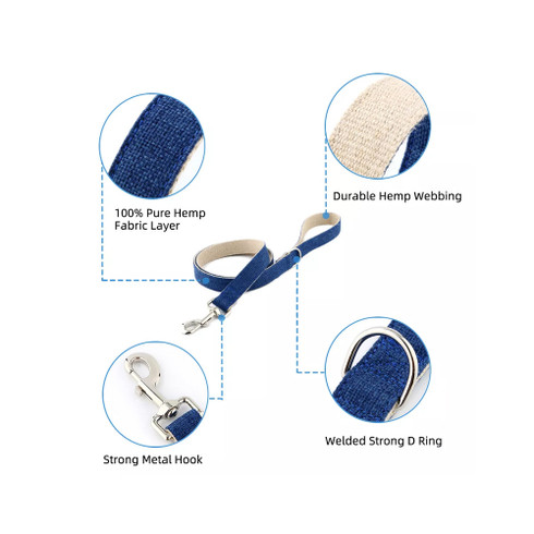 Natural Hemp & Cotton Dog Lead Leash (Ink Blue) — image 2