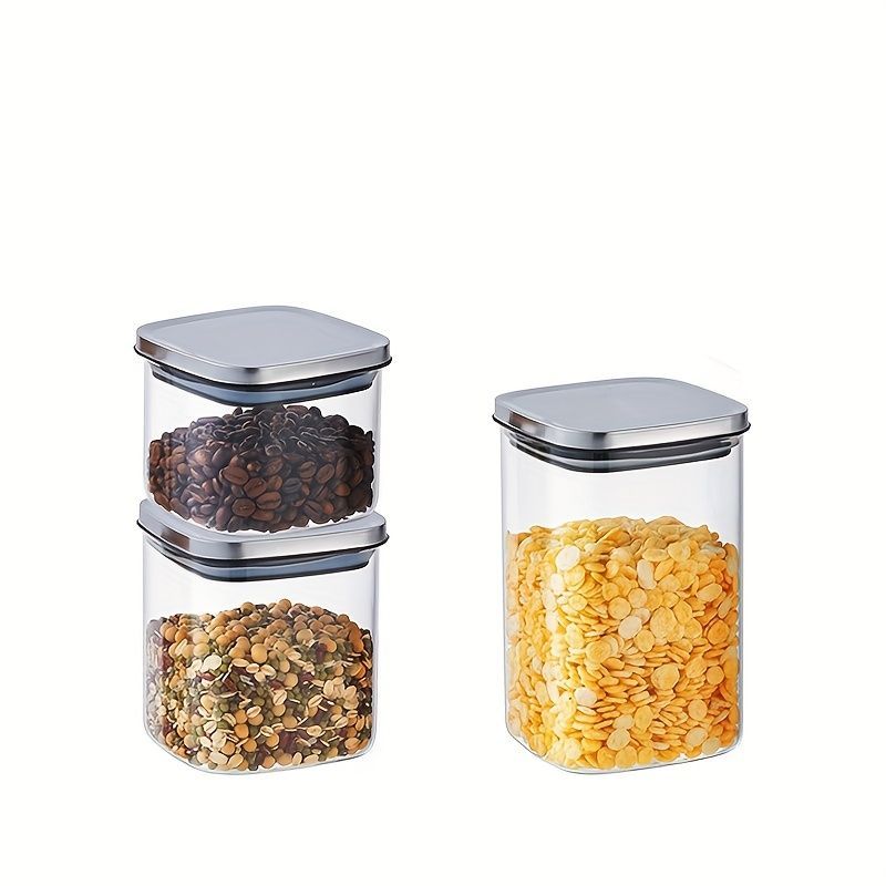airtight storage jars, coffee bean jars, stainless steel lid, glass jars with lids, square canisters, pantry organisation, kitchen storage Australia - Clear — image 3