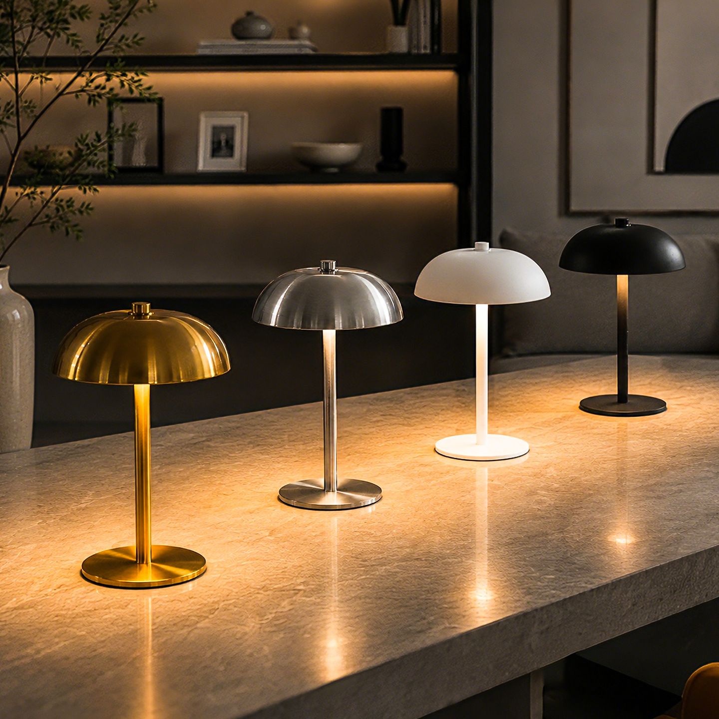 Black Metal Mushroom Table Lamp with Top Touch Control, 3 Colour Mode & Stepless Dimming - USB-C Rechargeable Night Light, Stable Base and — image 5