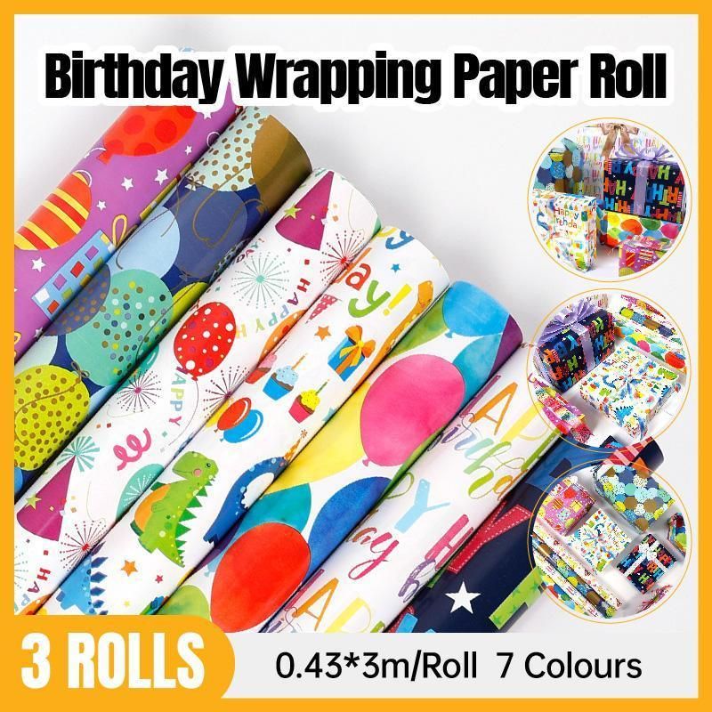 3 Pack Colorful Celebration with Premium Present Wrapping Paper - CSQQ — image 2