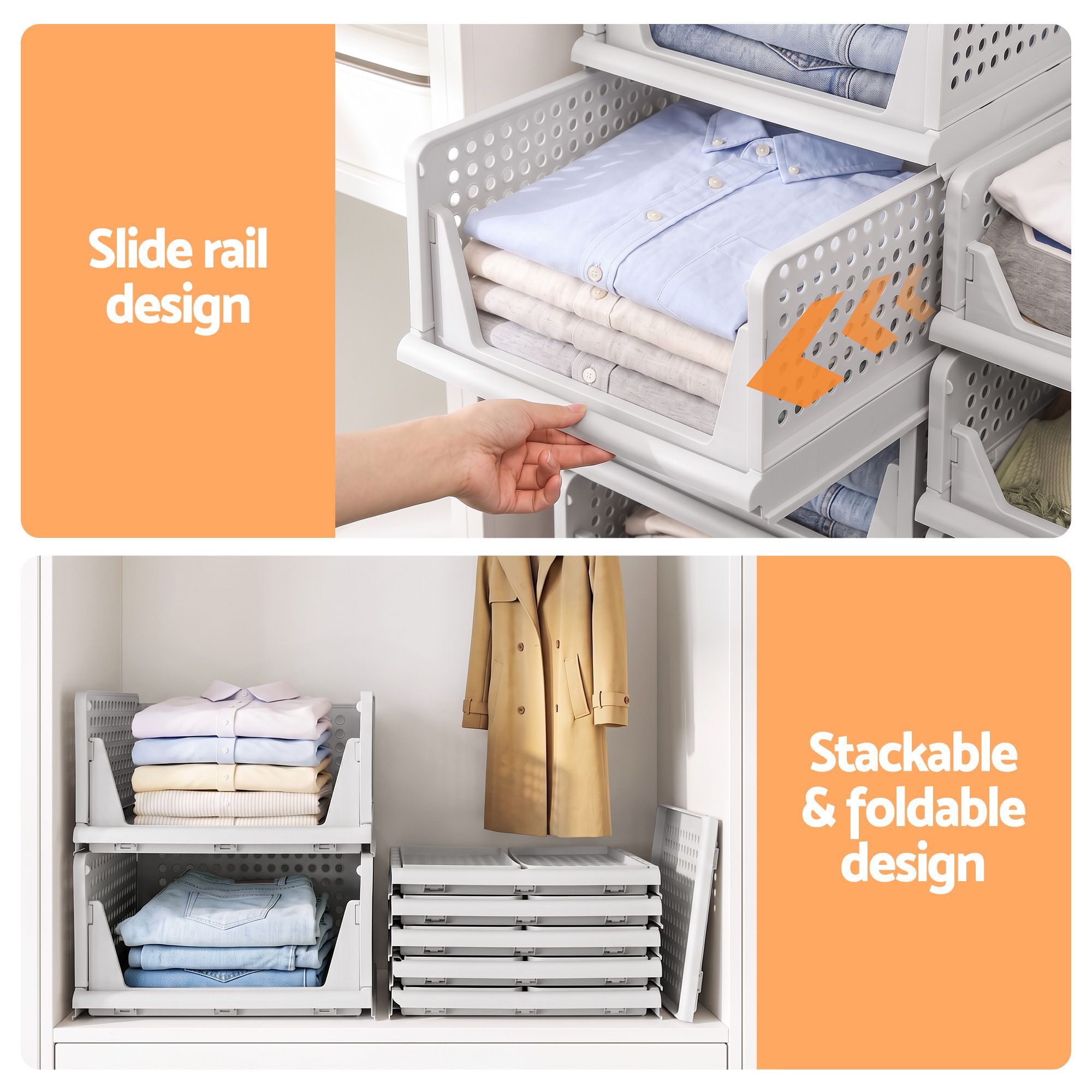 Artiss 5 Pack Stackable Plastic Storage Foldable Closet Organizers — image 5