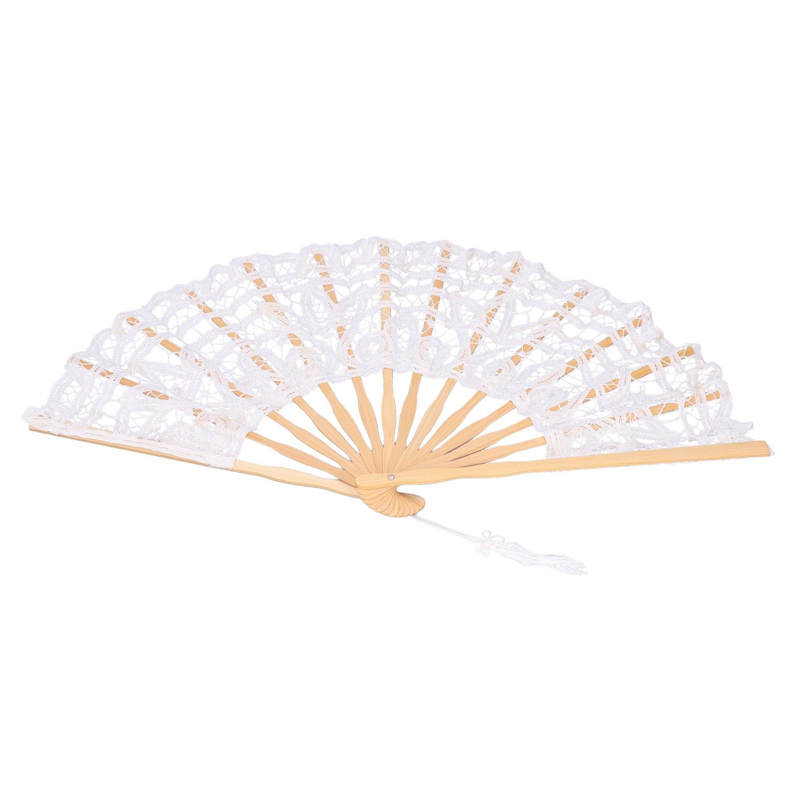 Folding Fan Hallow Lace Bamboo Bones Vintage Style Hand Fan with Tassel for Performance Clothes Decoration GiftWhite — image 3