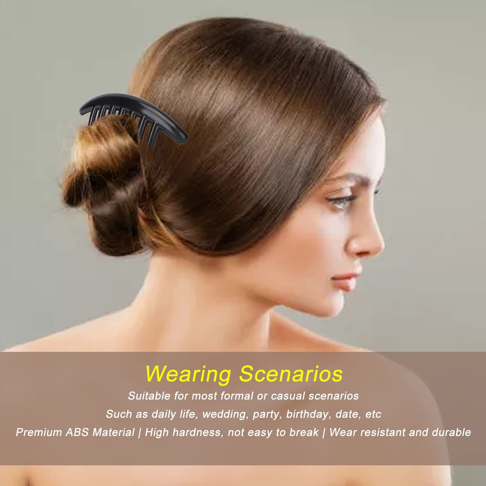 French Hair Side Comb Small Rounded, Black, French Twist Hair Combs, Strong Hold Hair Clips for Women Bun Chignon — image 2