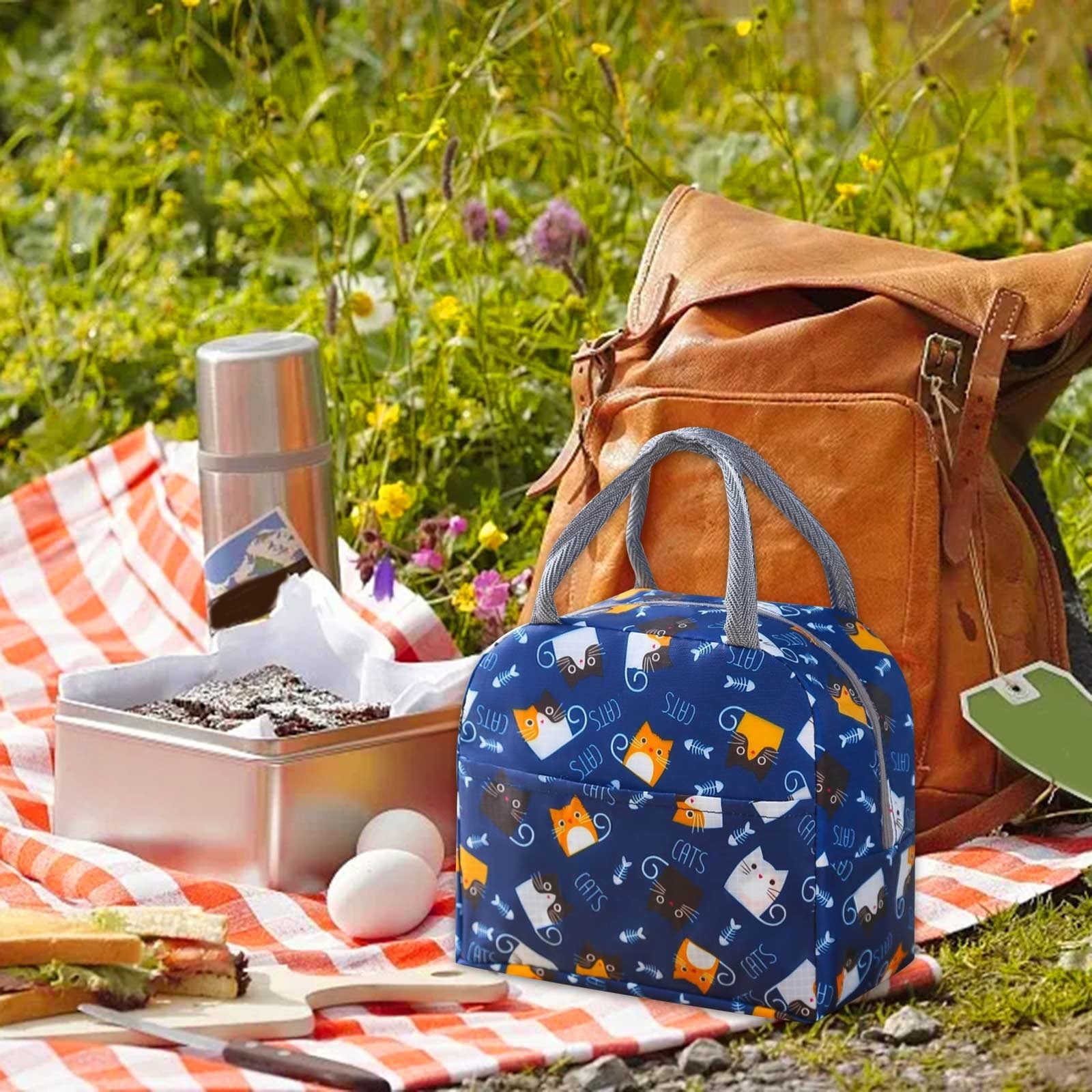 Back to School SuppliesPortable Insulated Lunch Bag Fast Food Insulated Bag 1Pc B Navy Blue Cat (Include: 1×Insulated Lunch Bag) Sale B — image 4