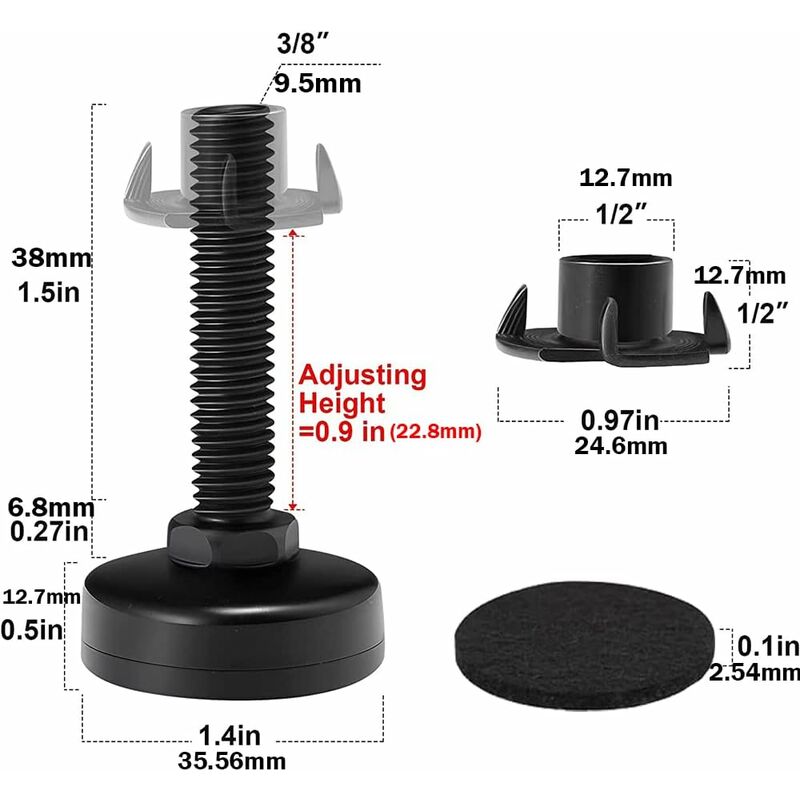8 pcs Adjustable Furniture Straightener Feet, Adjusting Screws, Adjusting Feet With Push-In Nut For Wooden Furniture — image 4