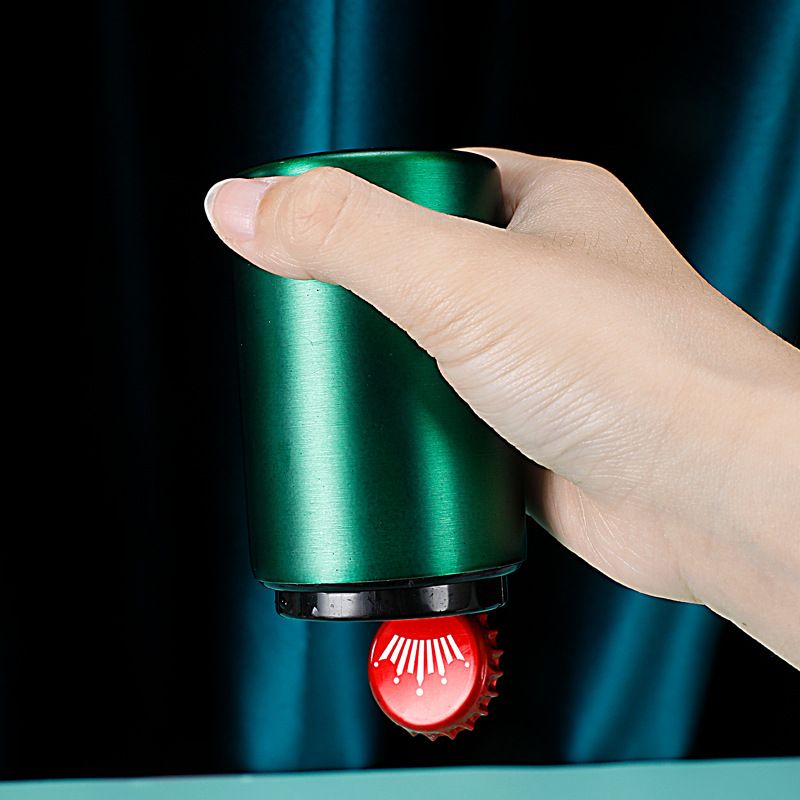 Magnetic Bottle Opener|Bottle Cap Opener|Automatic Magnetic Beer Opener|Stainless Steel Magneitc Bottle Cap Catcher (Green) — image 2