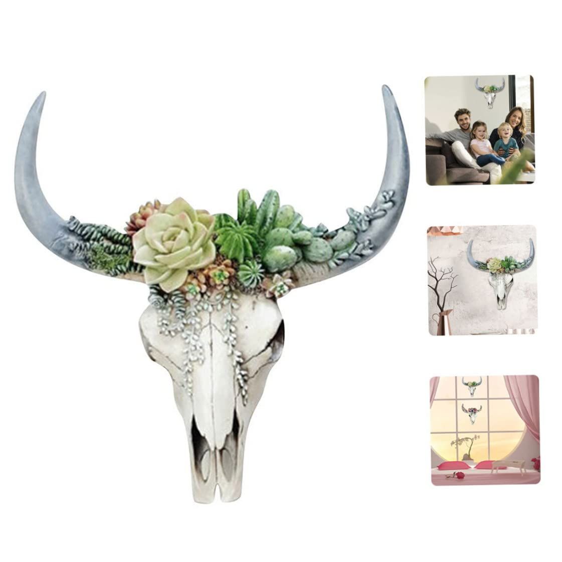 Cow Skull Wall Decor Artificial 3D Resin Hanging Succulent Wall Decor Lightweight Animal Heads for Home Gifts Style — image 4