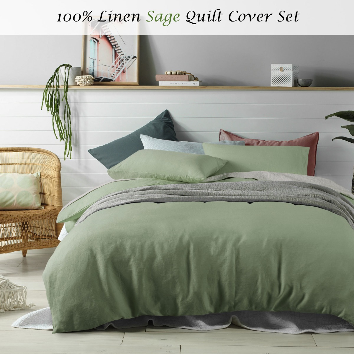 Accessorize 100% Linen Sage Quilt Cover Set Queen โ image 2