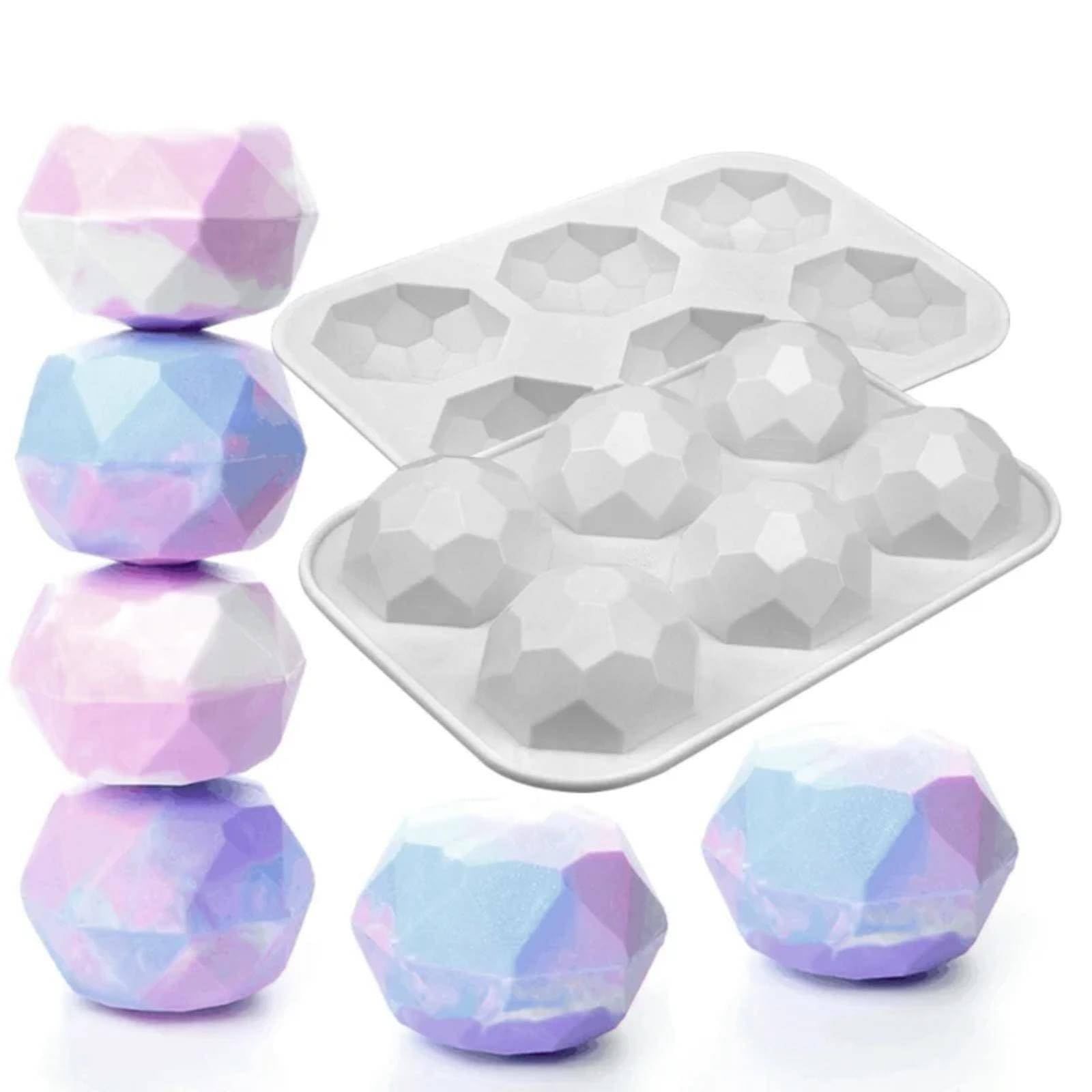 6 Cavity Gem Jewel Silicone Chocolate Baking Mold Geometric Diamond Mousse Cake Ice Cube Mould Soap Candle Making Tool, White โ image 4