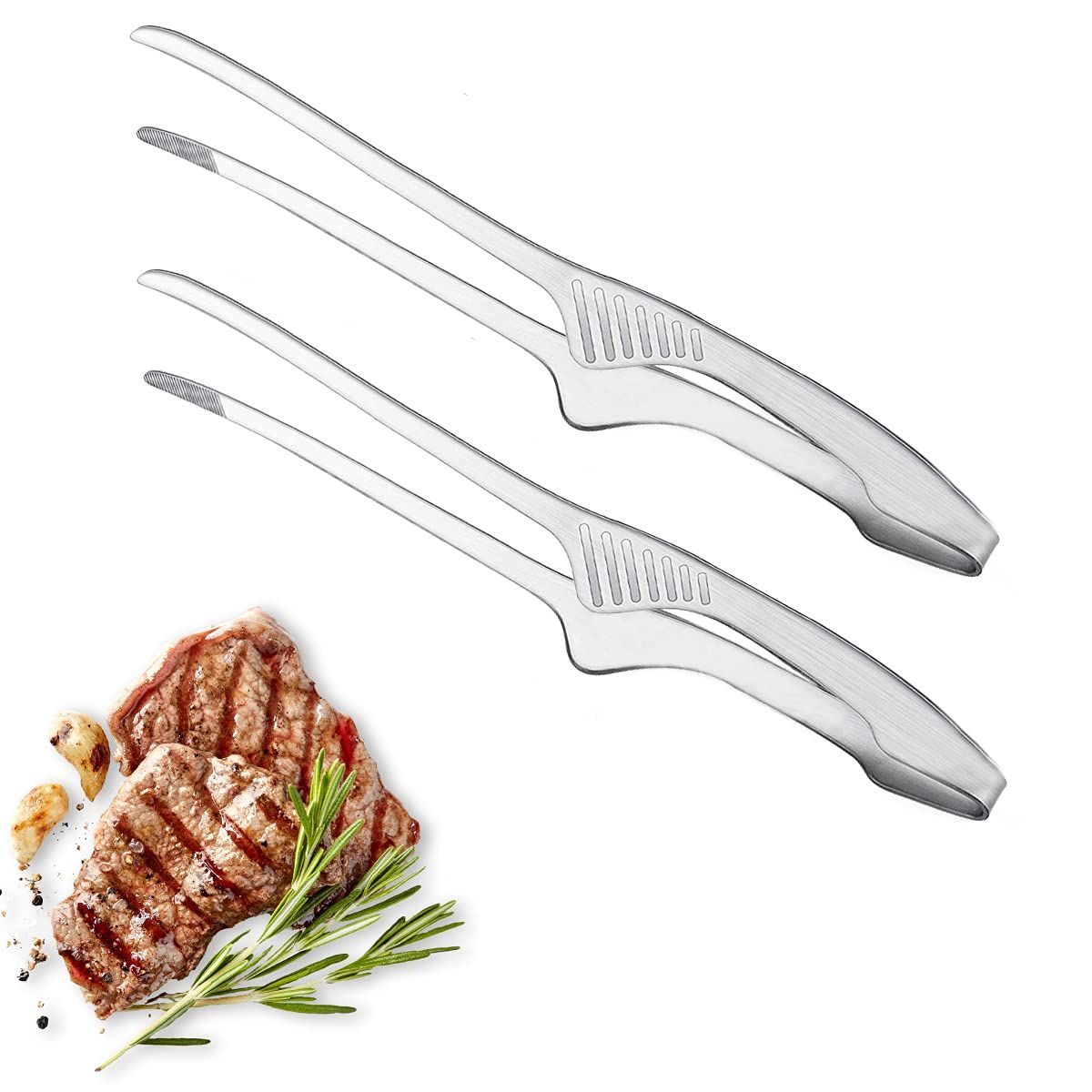 2 Pieces Stainless Steel Grill Tongs for Korean and Japanese BBQ Clean & Convenient Use,Non-Slip Serrated Tips,Ideal for Cooking — image 2