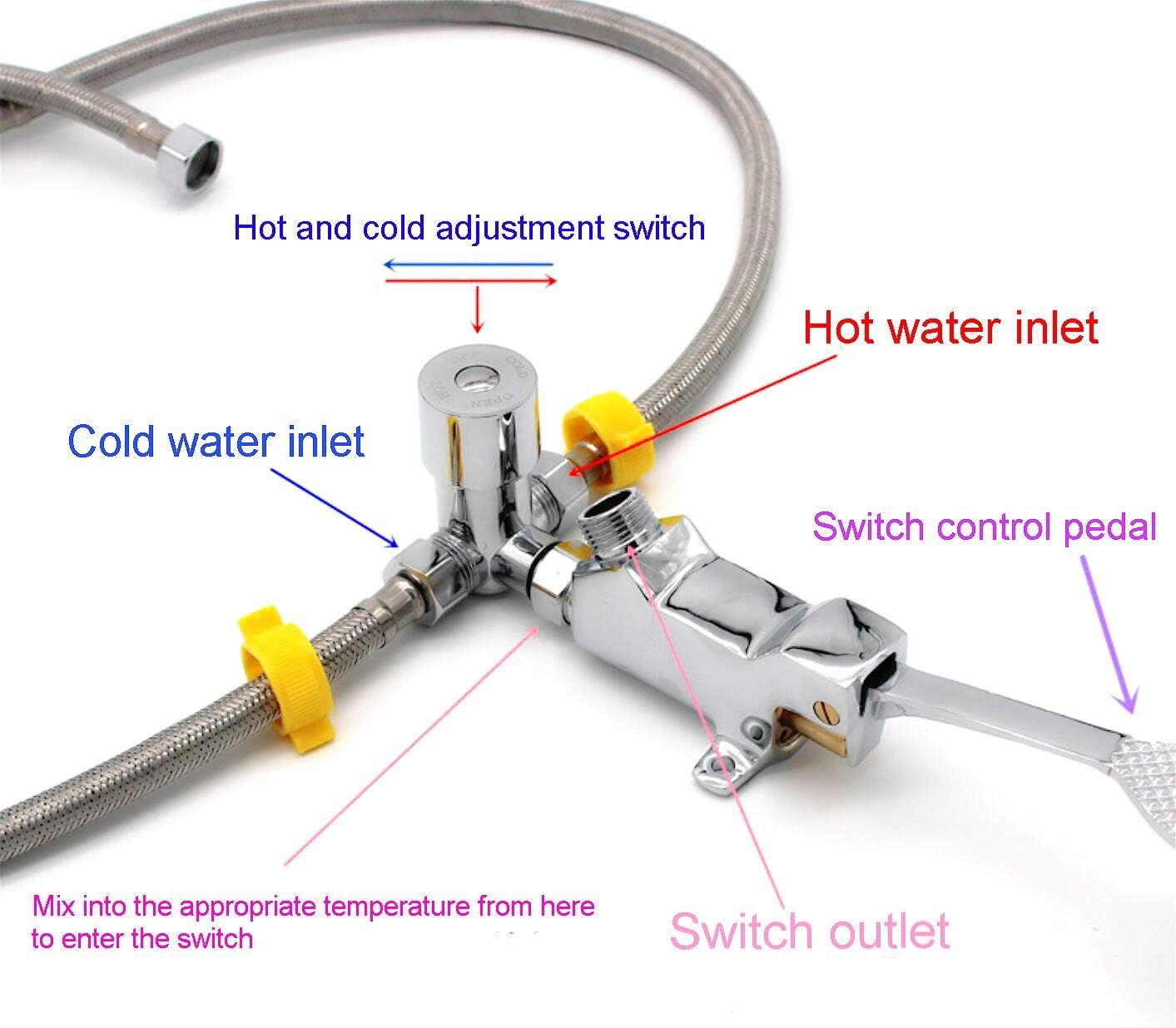 Single Foot Pedal Water Valve Copper Bathroom Faucet for Basin Water Tap Floor Mount Single Pedal Valve Silver — image 5