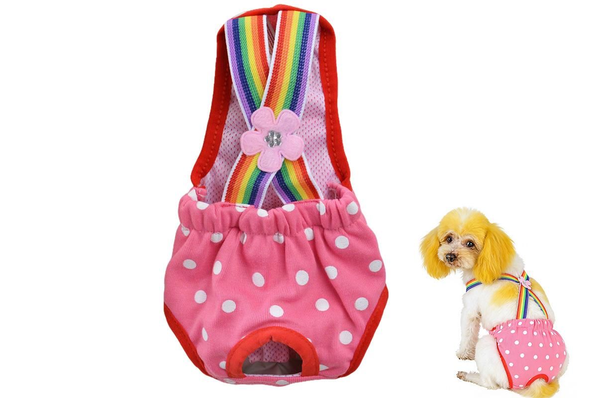 Cute Harness Female Dog Sanitary Pants Reusable Menstrual Diaper-Pink L