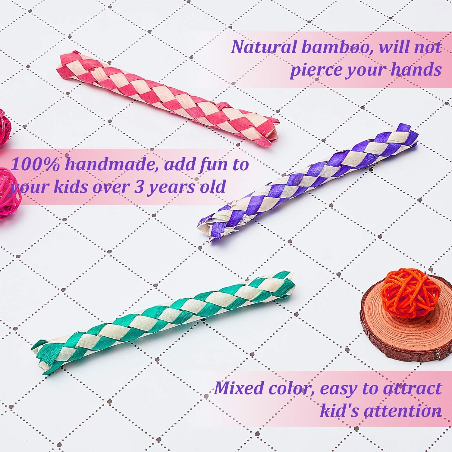 24 Pieces Chinese Finger Trap Bamboo Finger Traps PET Bird Chew Toy Birds Foraging Chopper Toy for Kids Birthday Party Favors Piñata Fillers Goodie Bag — image 3