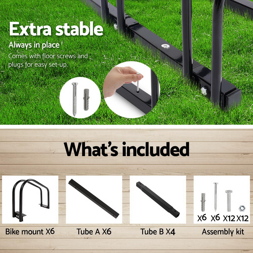 Weisshorn 6 Bike Stand Rack Bicycle Storage Floor Parking Holder Cycling Black โ image 6