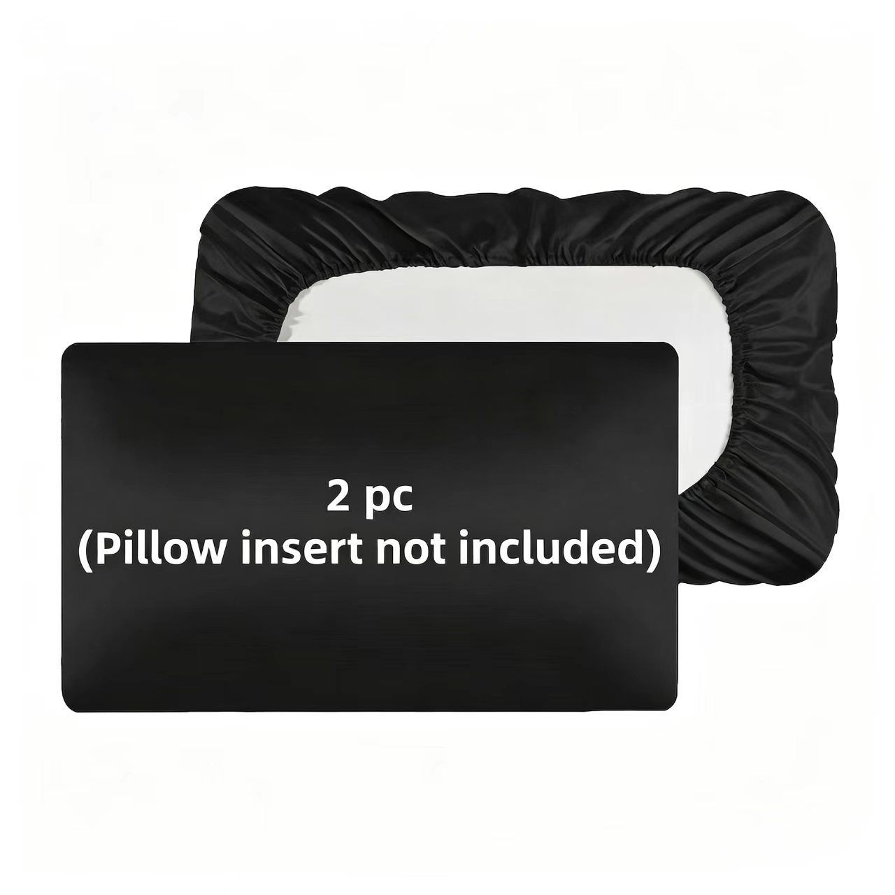 2 Pack Black Satin Adjustable Pillowcases Set of Standard Size 20x26" - Soft Faux Silk Travel Covers for Hair & Skin, with Elastic Band Fit Various