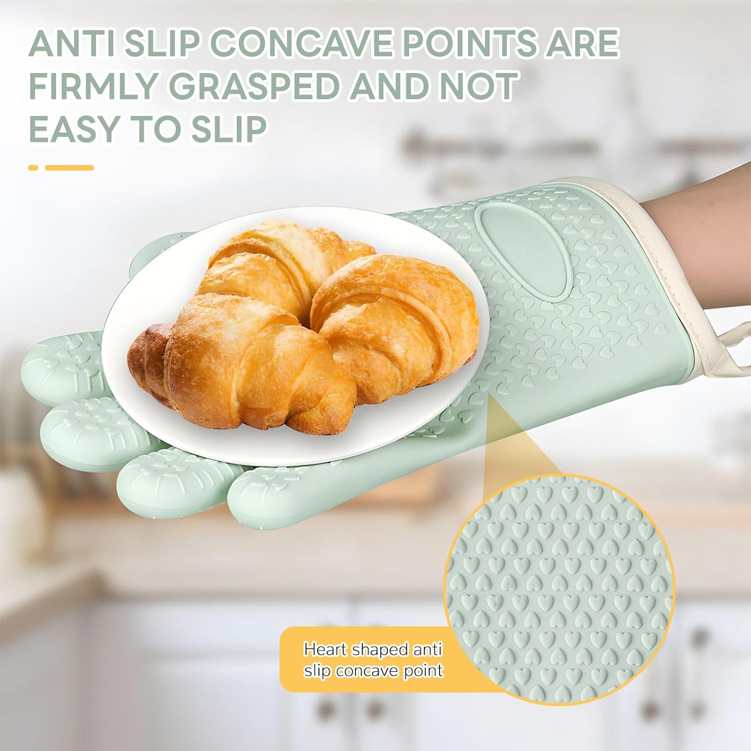 Light Green Heat Resistant Oven Gloves for Baking and Cooking - 1 Pair — image 4