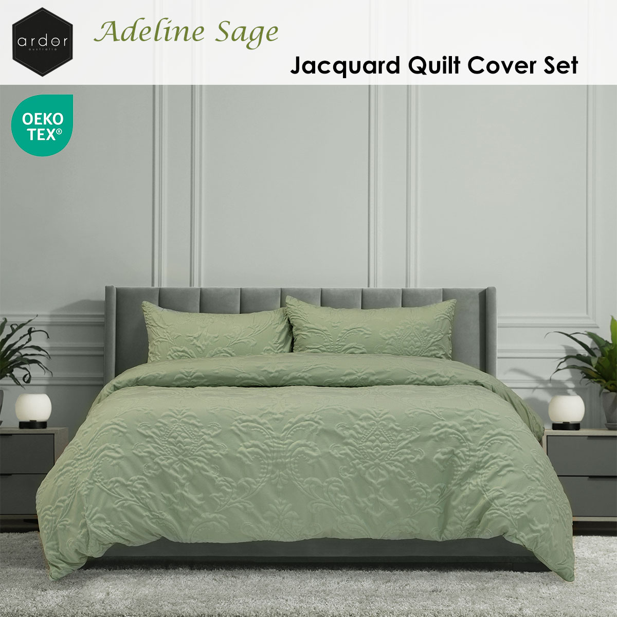 Ardor Adeline Sage Jacquard Damask Quilt Cover Set Queen — image 2