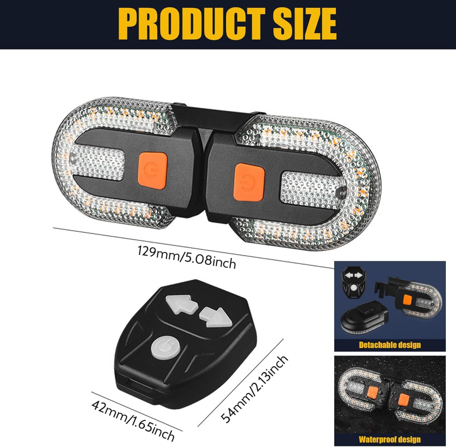 Bike Turn Signals Waterproof Remote Control 5 Mode Bike Tail Light with Right & Left Light 600mAh 30lm USB Rechargeable Yellow & Red LED Rear Bike Light for โ image 6