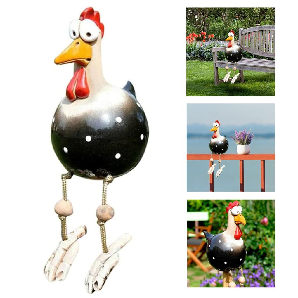 Resin Chicken Sculpture,Resin Rooster Ornaments Funny Chicken Decor Ceramic Garden Statues Art Outdoor Yard Decorative(Black) — image 2