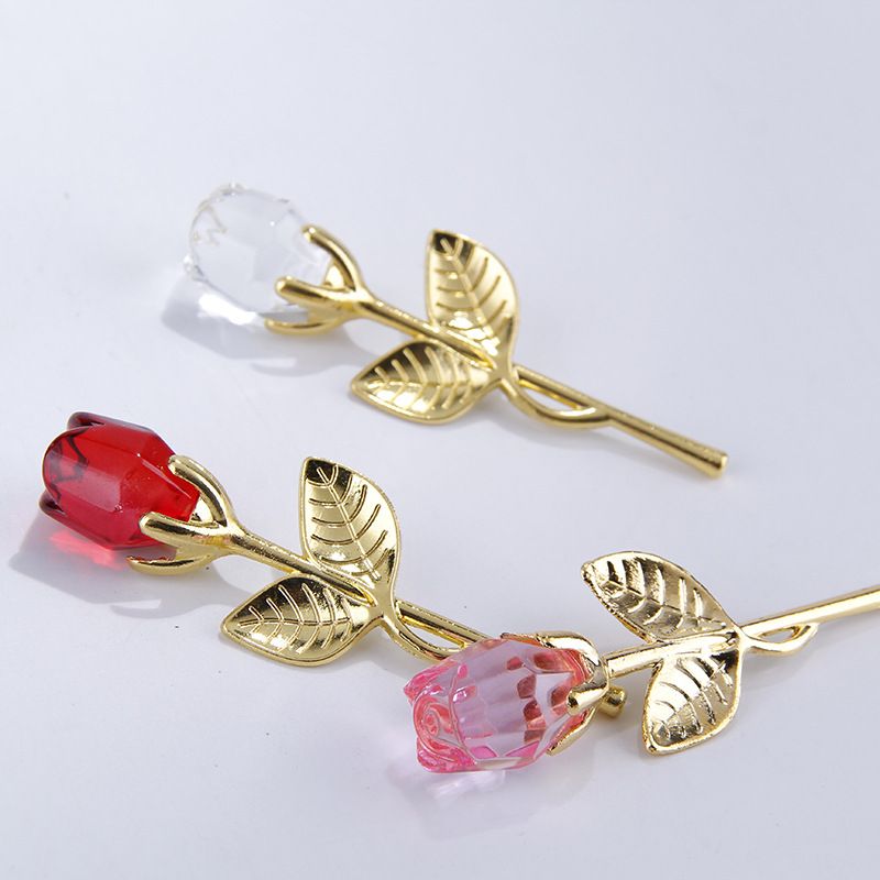 Glass Rose Mini Crystal Flower Artificial Flowers Wedding Party Gift Room Ornament Office Desktop Feng Shui Decoration (3pcs) — image 2