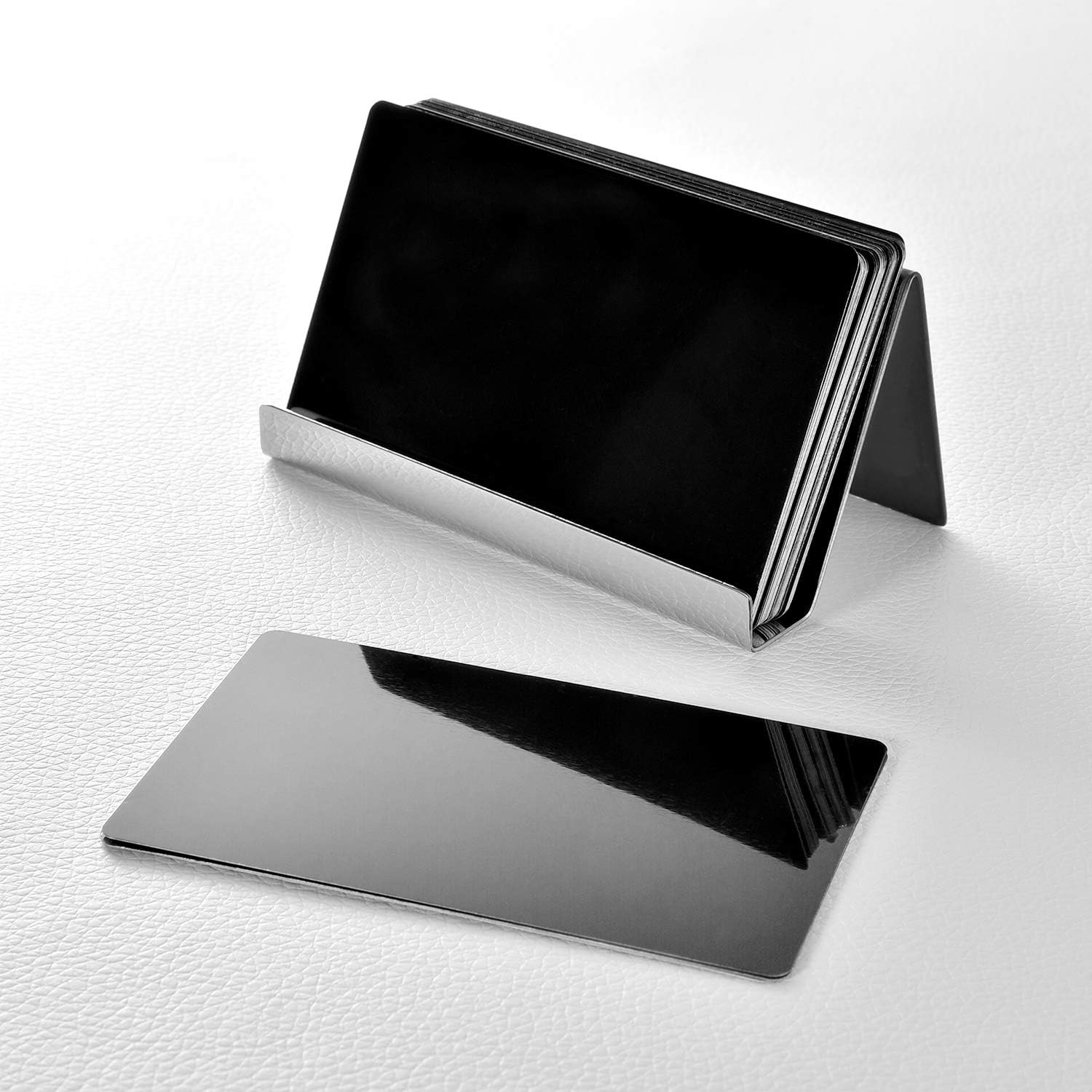 Maxdot 2 Pack Stainless Steel Business Cards Holders Desktop Credit Name Card Display Organizer for Business Mental Name Case Rack for Office Home Daily โ image 4