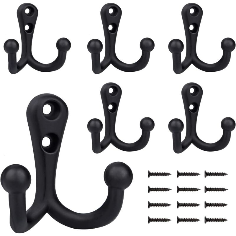 6 Pieces Retro Coat Hooks Double Metal Hooks Black Retro Coat Hooks For Coat Rack Bathroom Kitchen — image 2