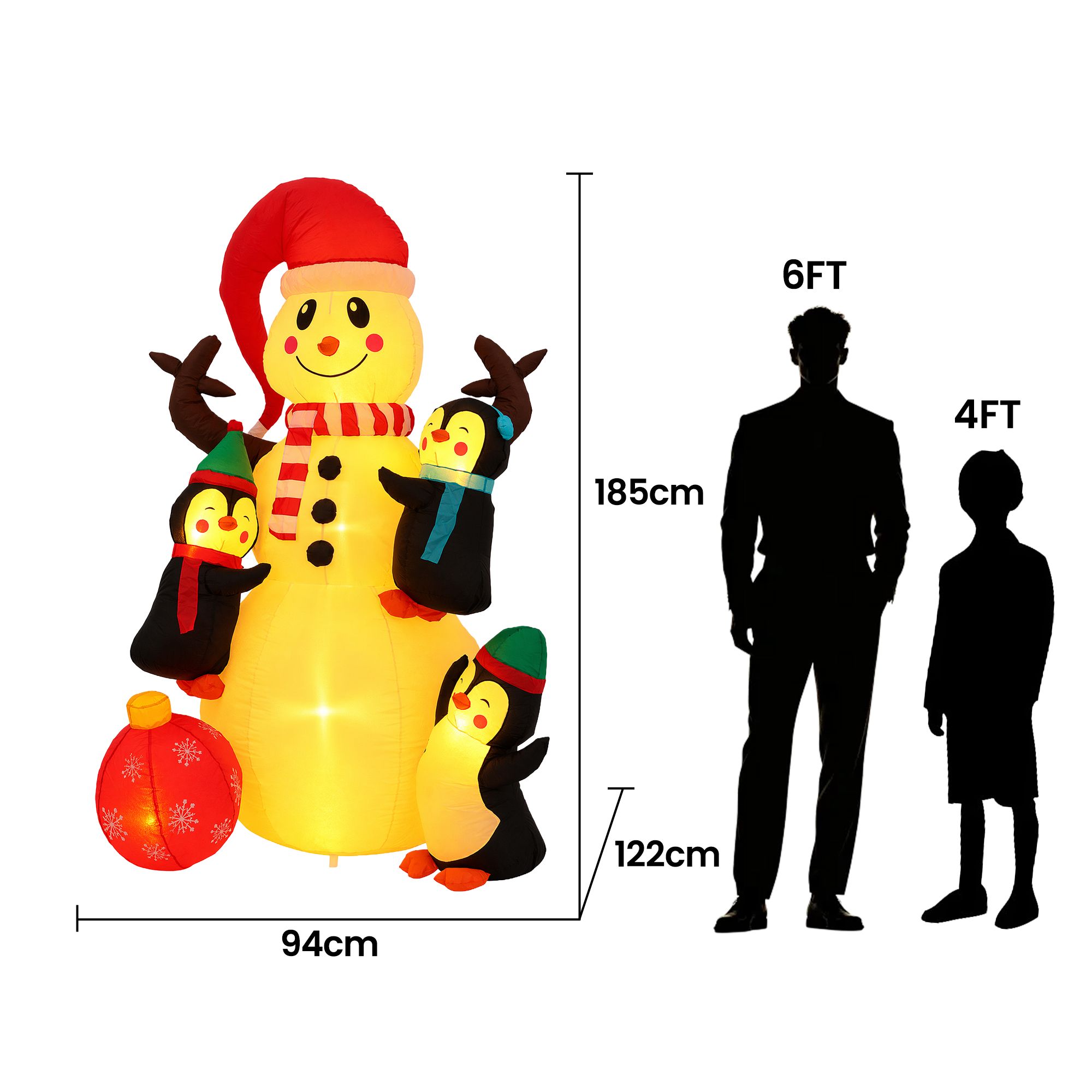 Jingle Jollys Christmas Inflatable Snowman 1.8M Height LED Outdoor Decorations Warm Light โ image 2