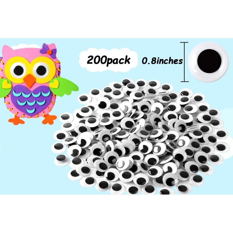 200 Pieces Wiggle Eyes Self Adhesive Black White Googly Eyes for DIY Crafts Decoration Stickers(20mm) — image 2