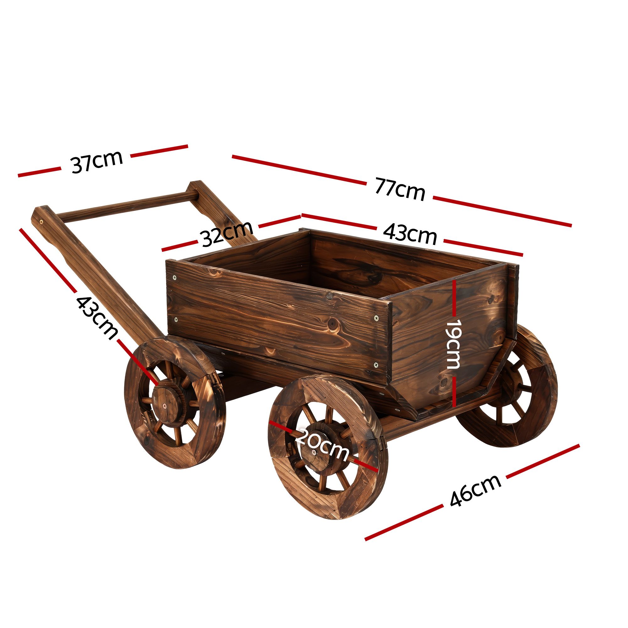 Gardeon Wooden Planter Cart Garden Decor Plant Stand Flower Fir Wood Wagon Wheels L โ image 2