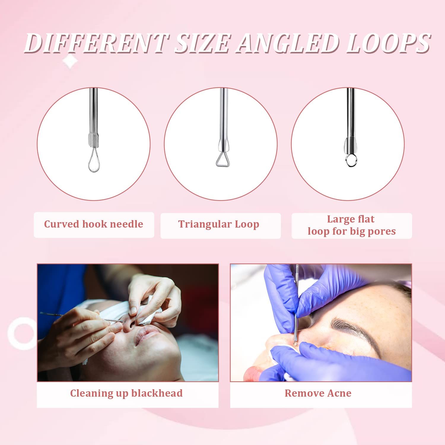 4PCS Blackhead Acne Removal Extractor, Curved Blackhead Tweezers Kit