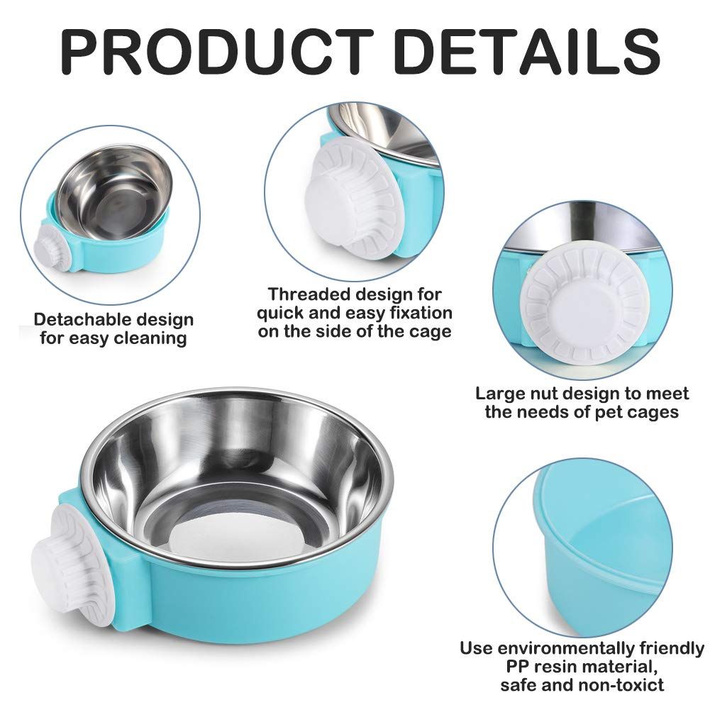 Crate Dog Bowl Stainless Steel Removable Food Bowl Feeder Pet Drink Water Dish Hanging on Cages for Puppy Cat Parrot Bird — image 3