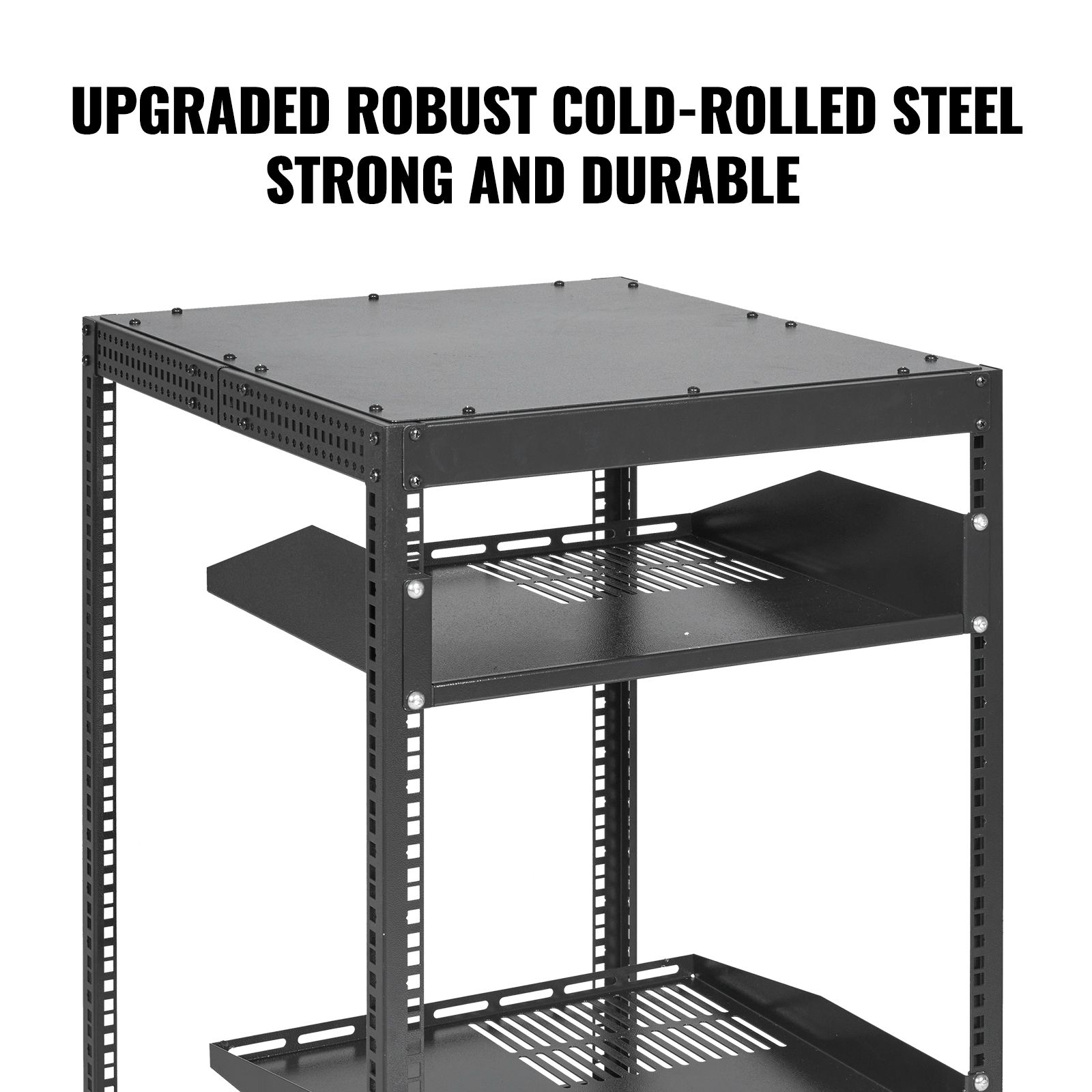 15U Open Frame Server Rack, 23-40 in Adjustable Depth, Free Standing or Wall Mount Network Server Rack, 4 Post AV Rack with Casters, Holds All Your Networking — image 4